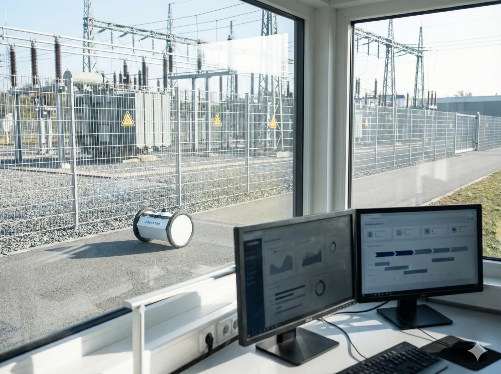 Industrial substation perimeter at first light · Quarero deployment context